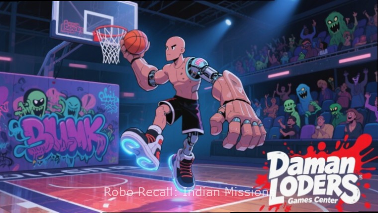 Robo Recall: Indian Missions Localized Environments Robo Recall: Indian Missions scene showing localized elements like street food carts with pani puri and Indian billboards